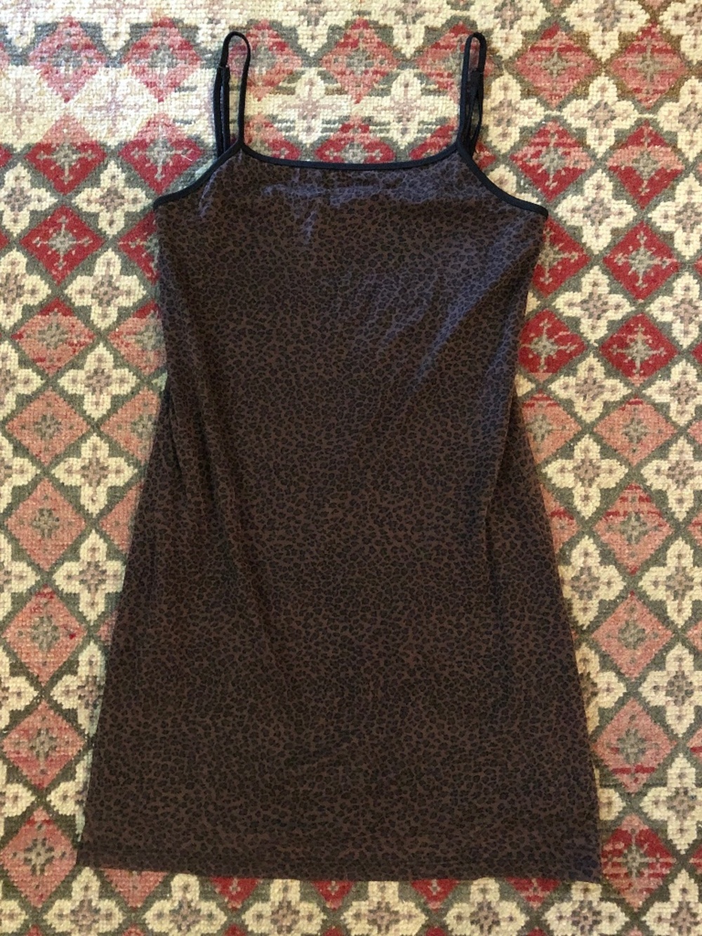 Vintage Express Tricot Chocolate Brown Leopard Mesh Overlay Mini Dress sz 3/4